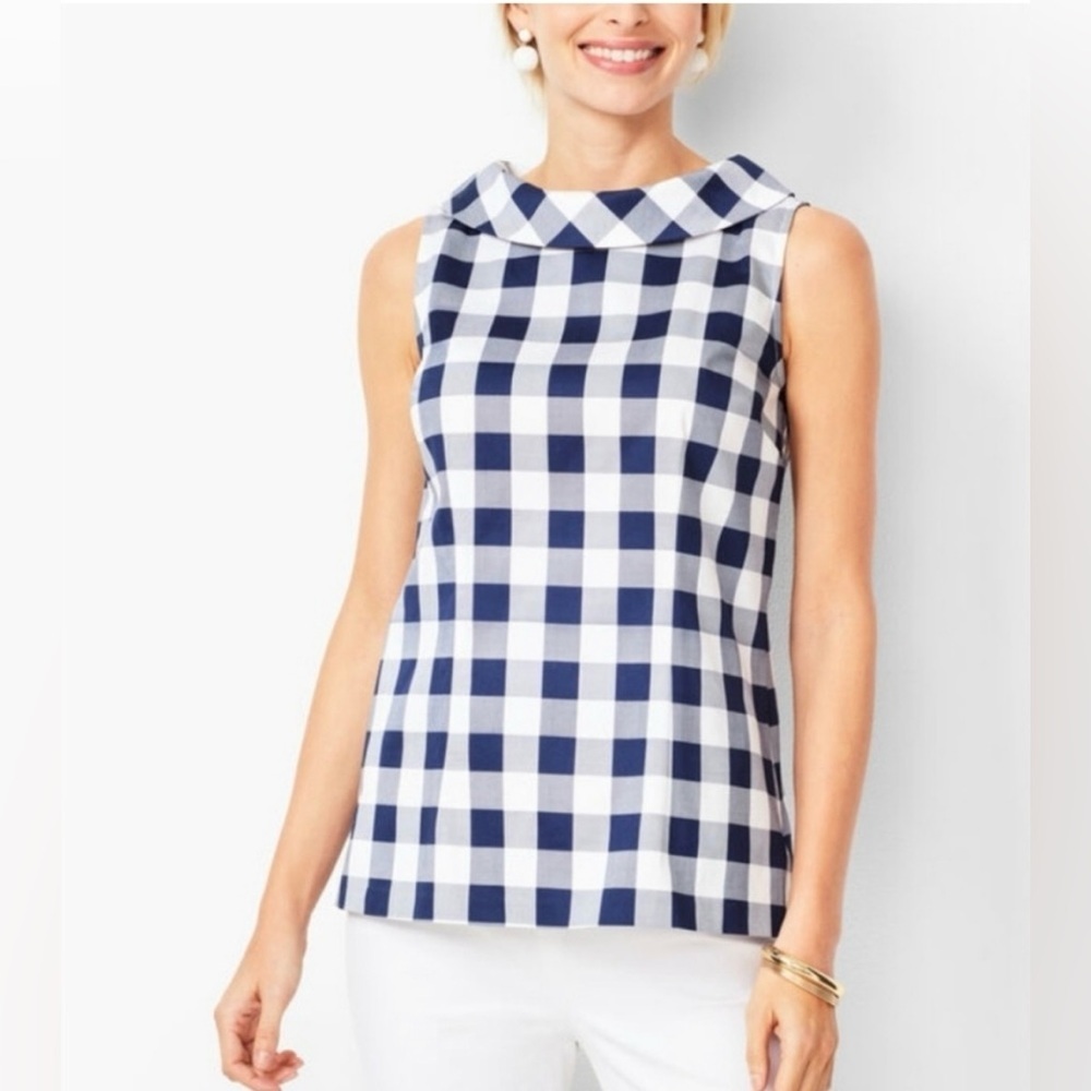 Talbots Blue and White Gingham Audrey Shell Button Back Size 6